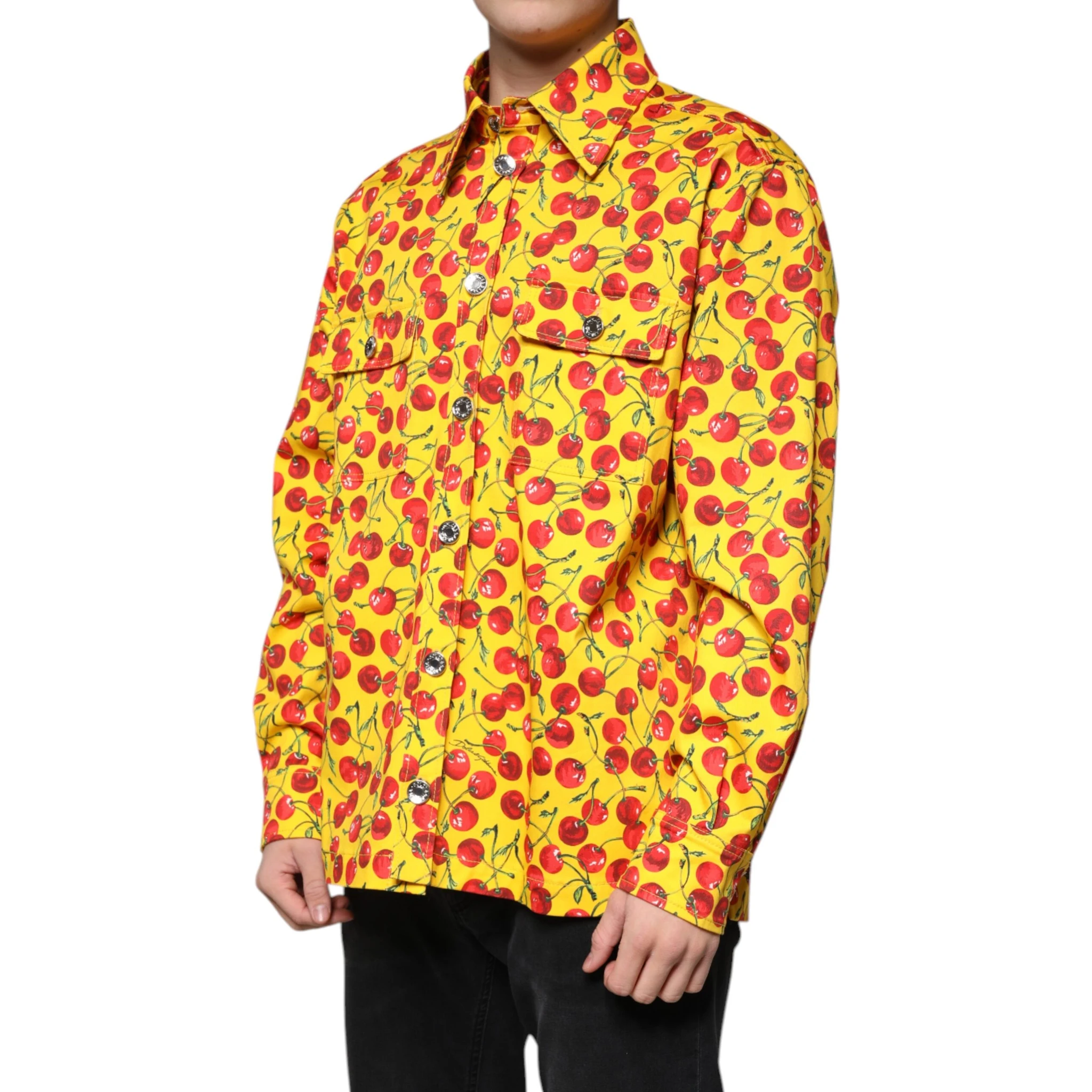Yellow Cherry Button Down Men Casual Shirt