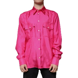 Pink Silk Collared Button Down Men Shirt