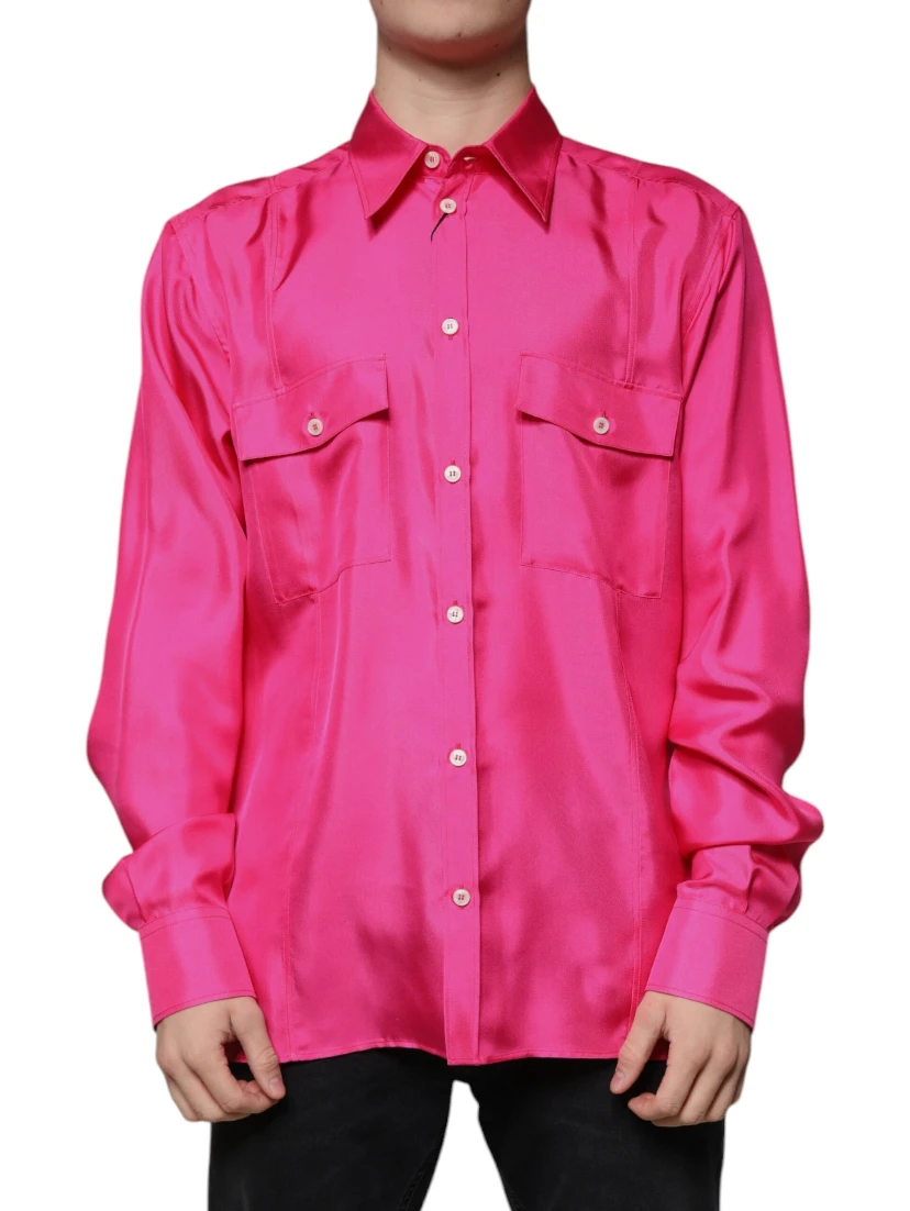 Pink Silk Collared Button Down Men Shirt