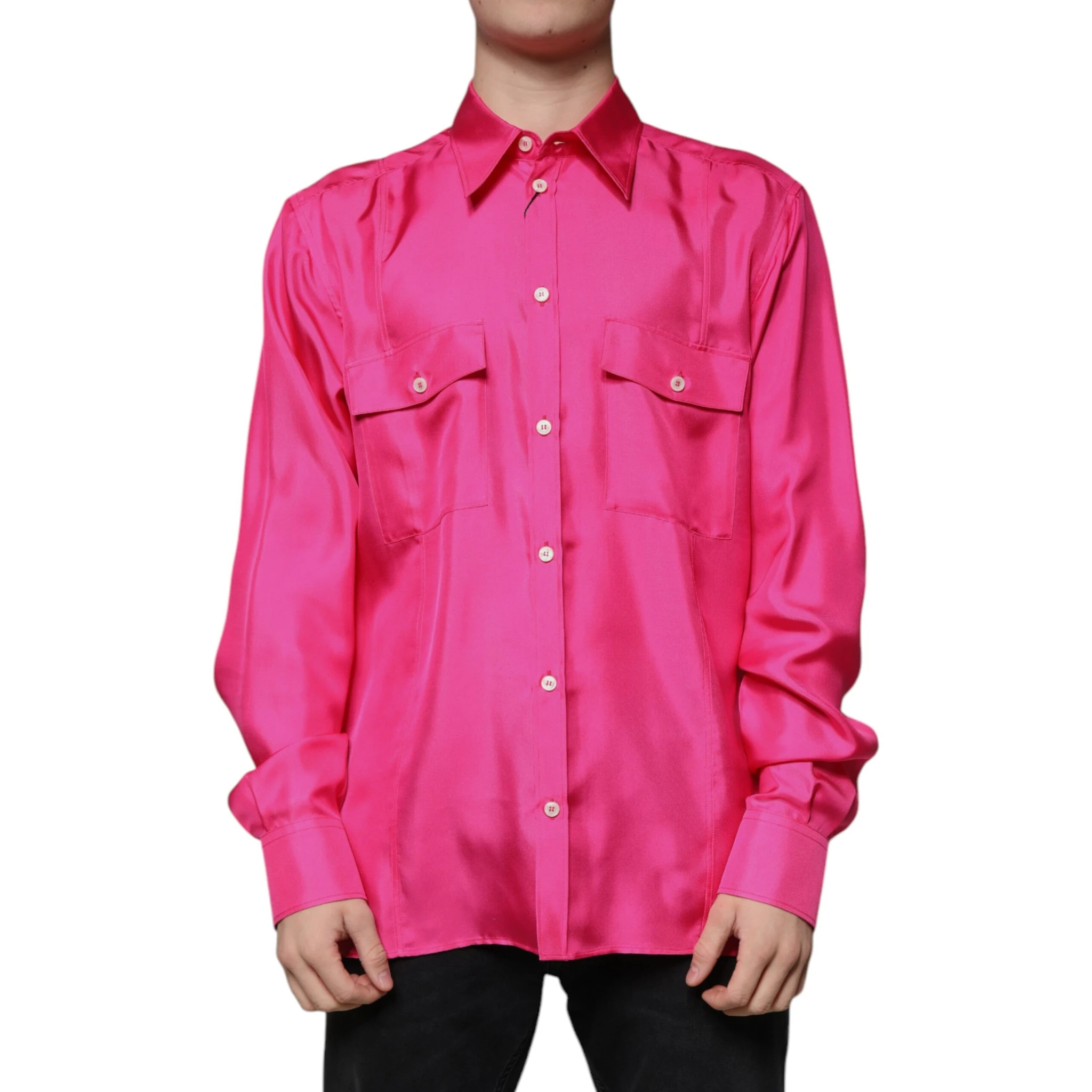 Pink Silk Collared Button Down Men Shirt