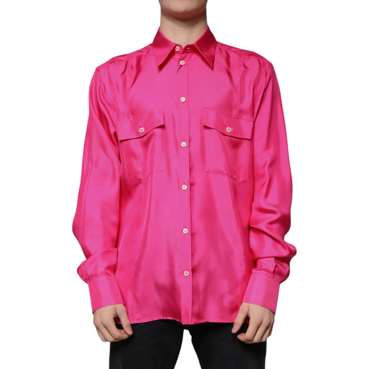 Pink Silk Collared Button Down Men Shirt