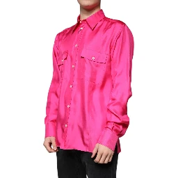 Pink Silk Collared Button Down Men Shirt