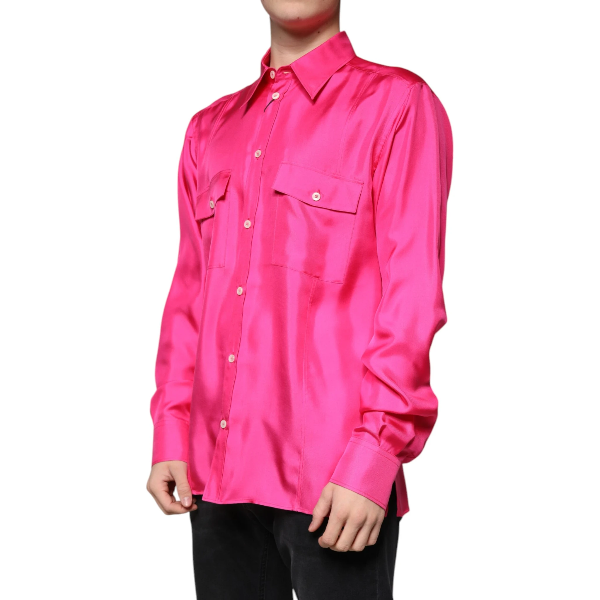 Pink Silk Collared Button Down Men Shirt