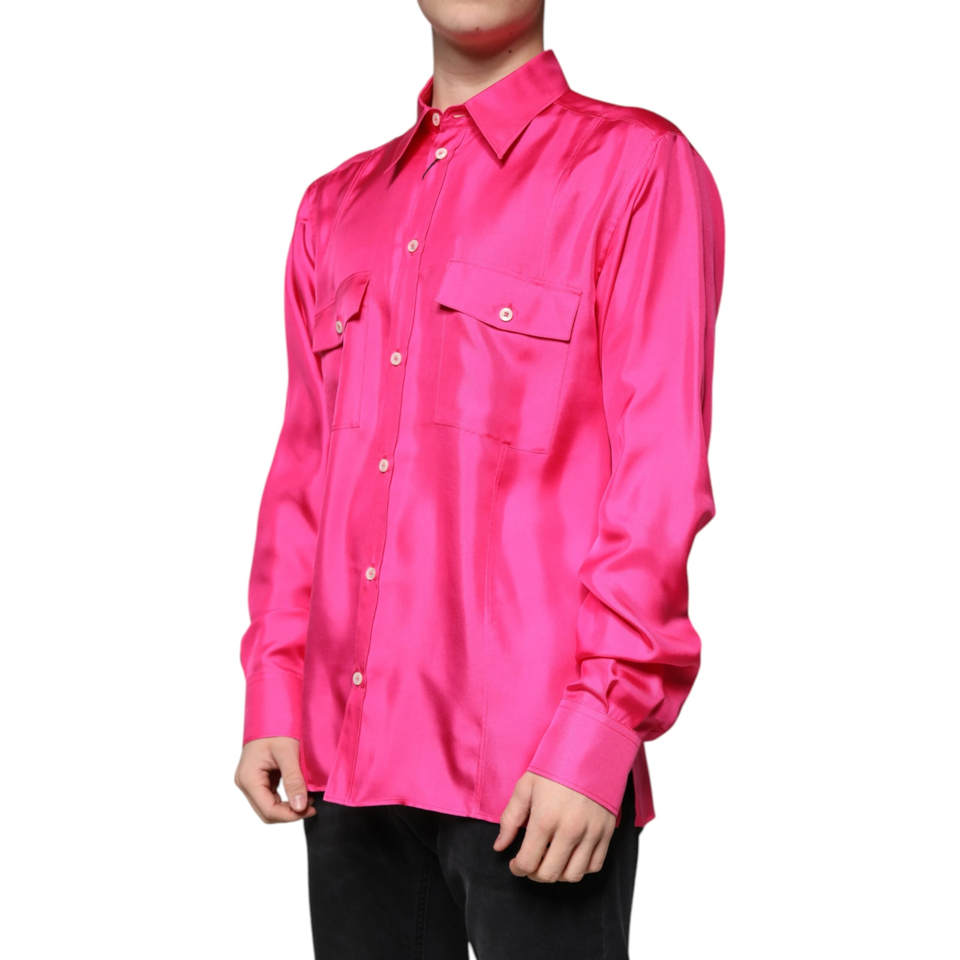 Pink Silk Collared Button Down Men Shirt
