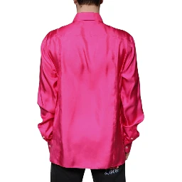 Pink Silk Collared Button Down Men Shirt