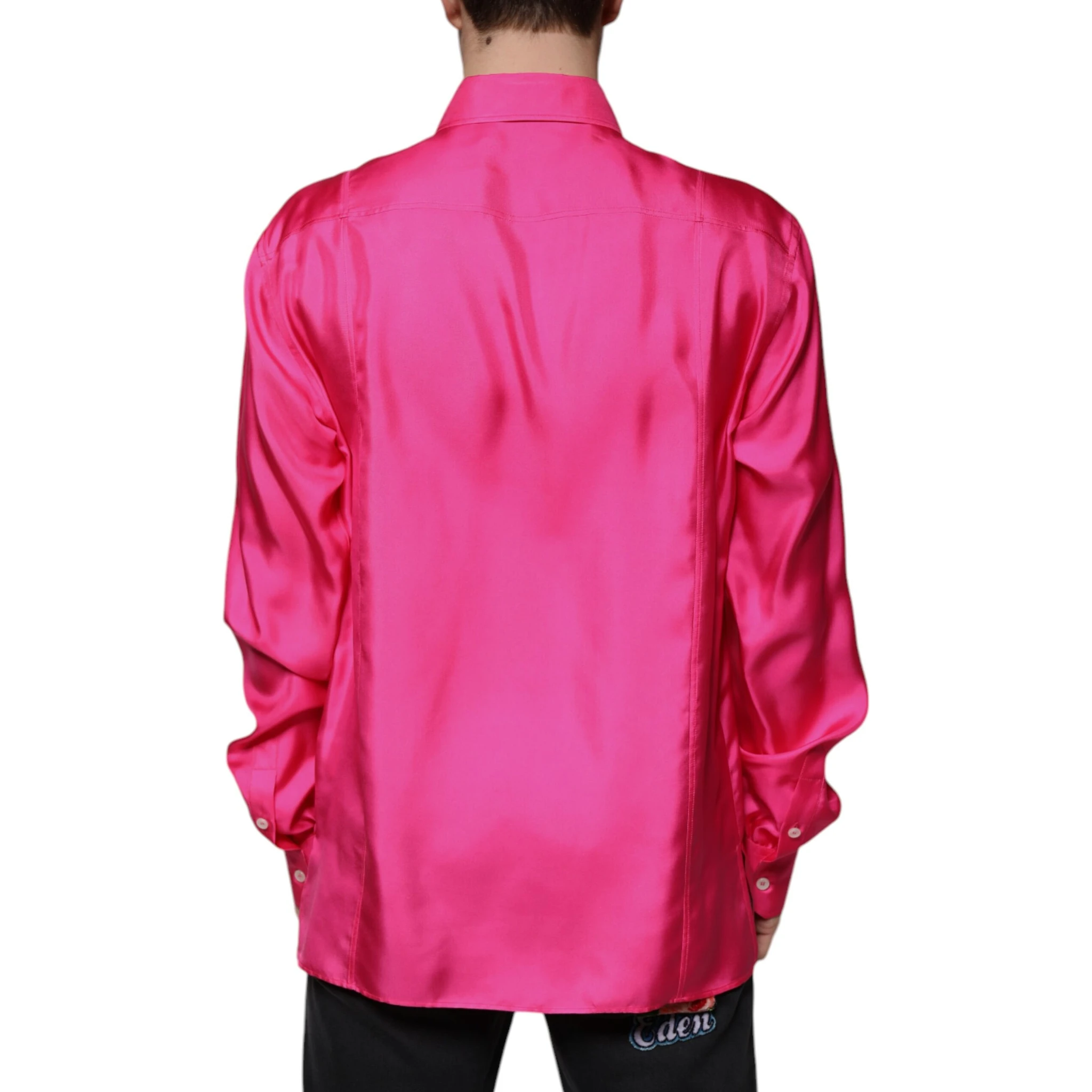Pink Silk Collared Button Down Men Shirt