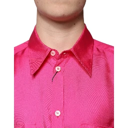 Pink Silk Collared Button Down Men Shirt
