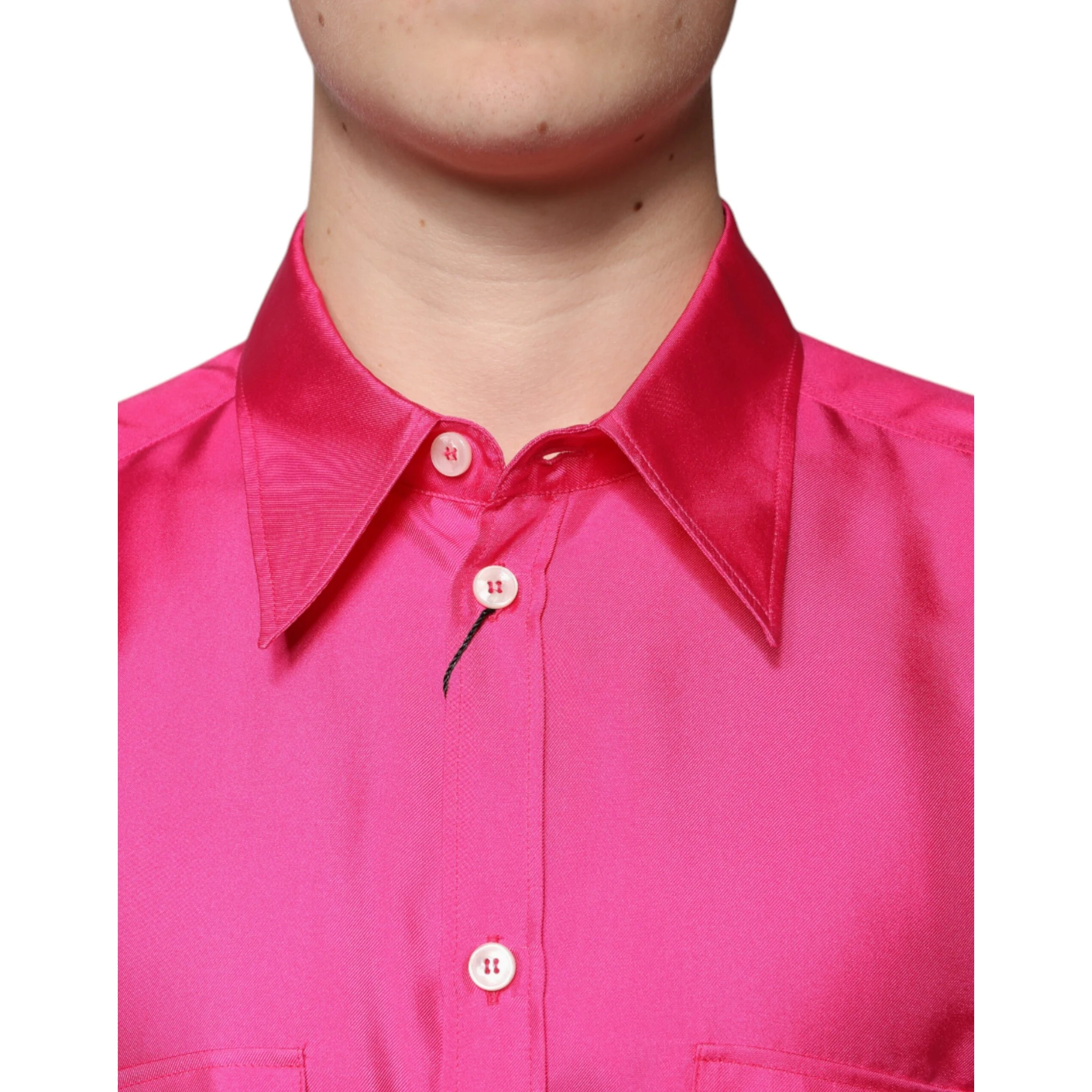 Pink Silk Collared Button Down Men Shirt
