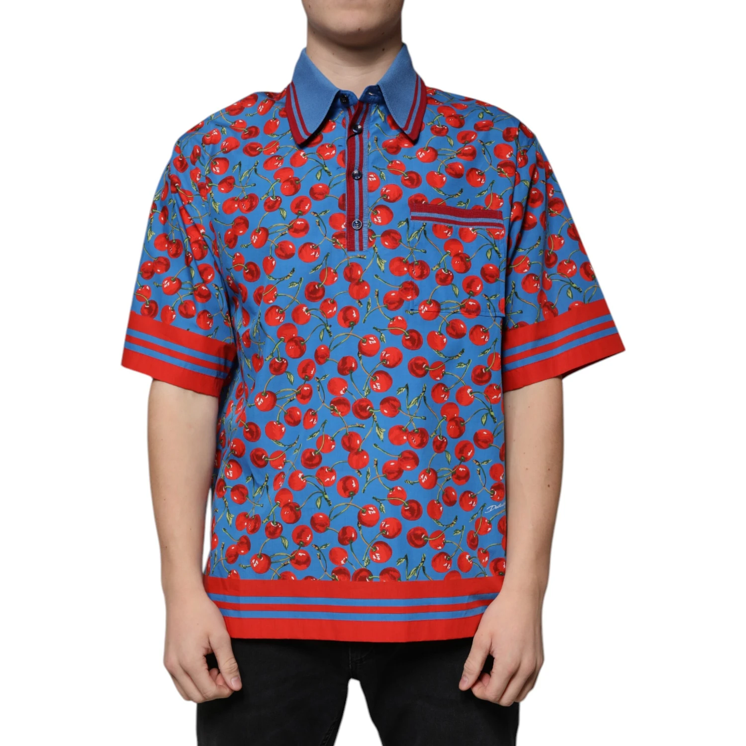 Blue Cherry Cotton Collared Men Polo T-shirt