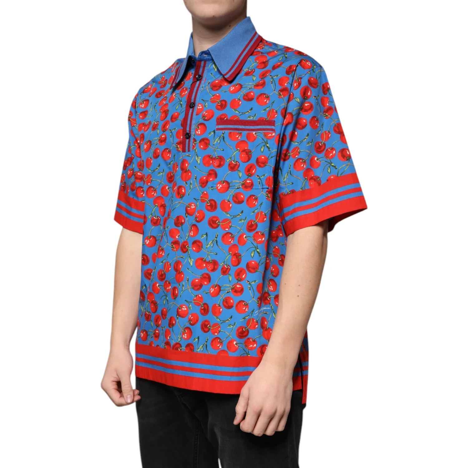 Blue Cherry Cotton Collared Men Polo T-shirt