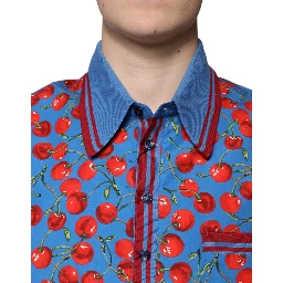 Blue Cherry Cotton Collared Men Polo T-shirt