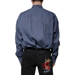 Blue Logo Long Sleeve Button Down Casual Shirt