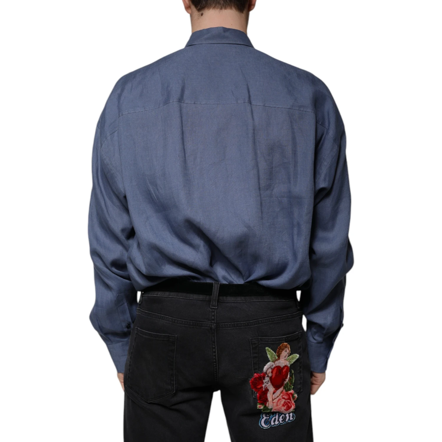 Blue Logo Long Sleeve Button Down Casual Shirt