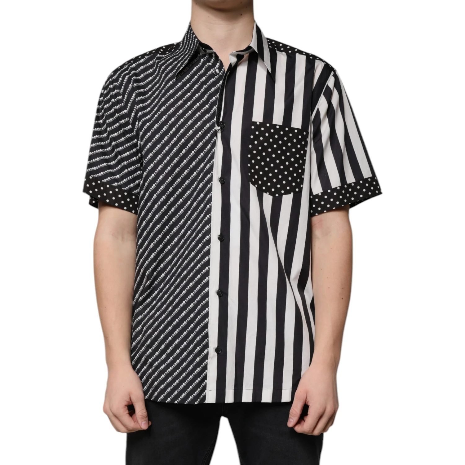 Black White Striped Button Down Casual Shirt