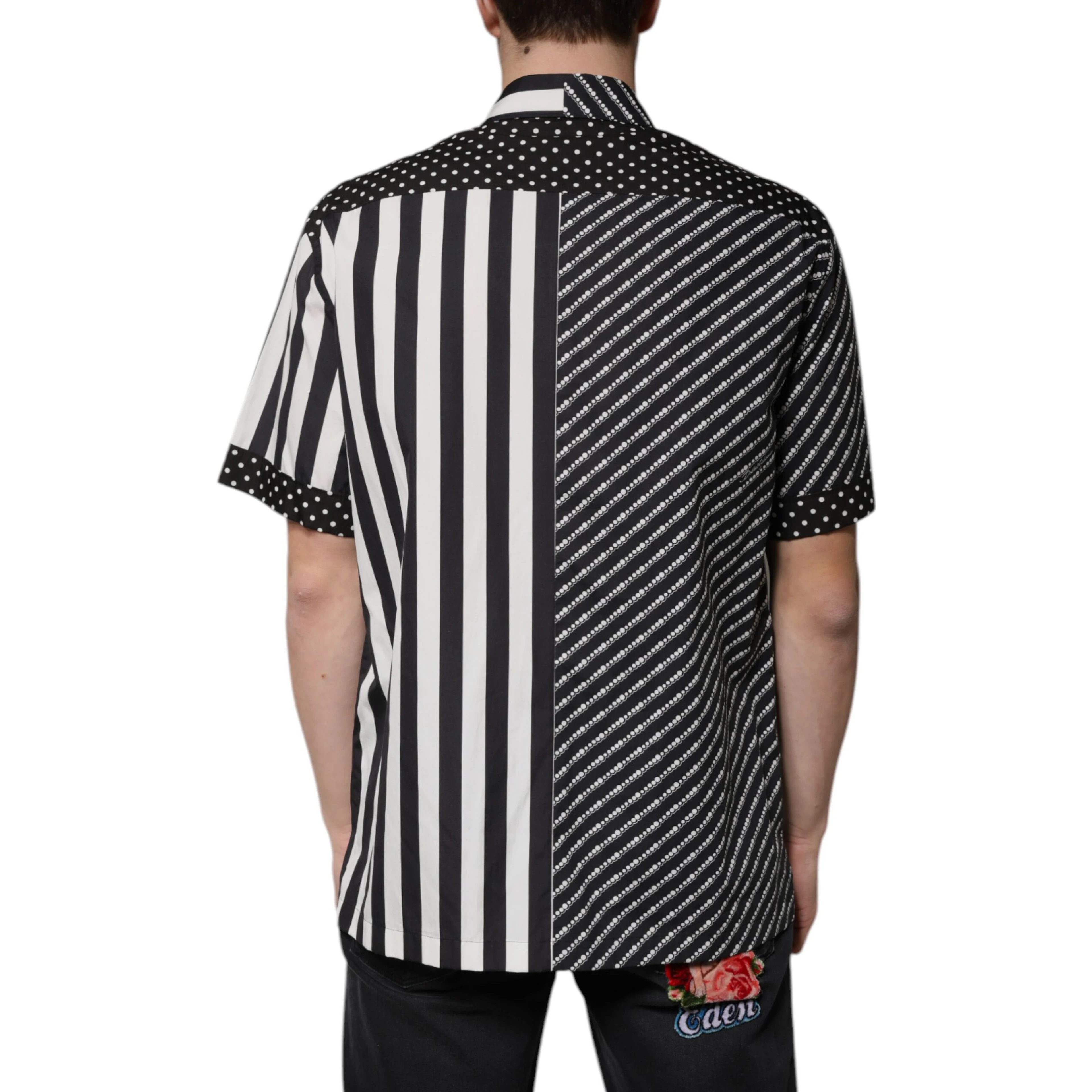 Black White Striped Button Down Casual Shirt