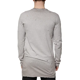 Gray Printed Cotton Crewneck Pullover Sweater