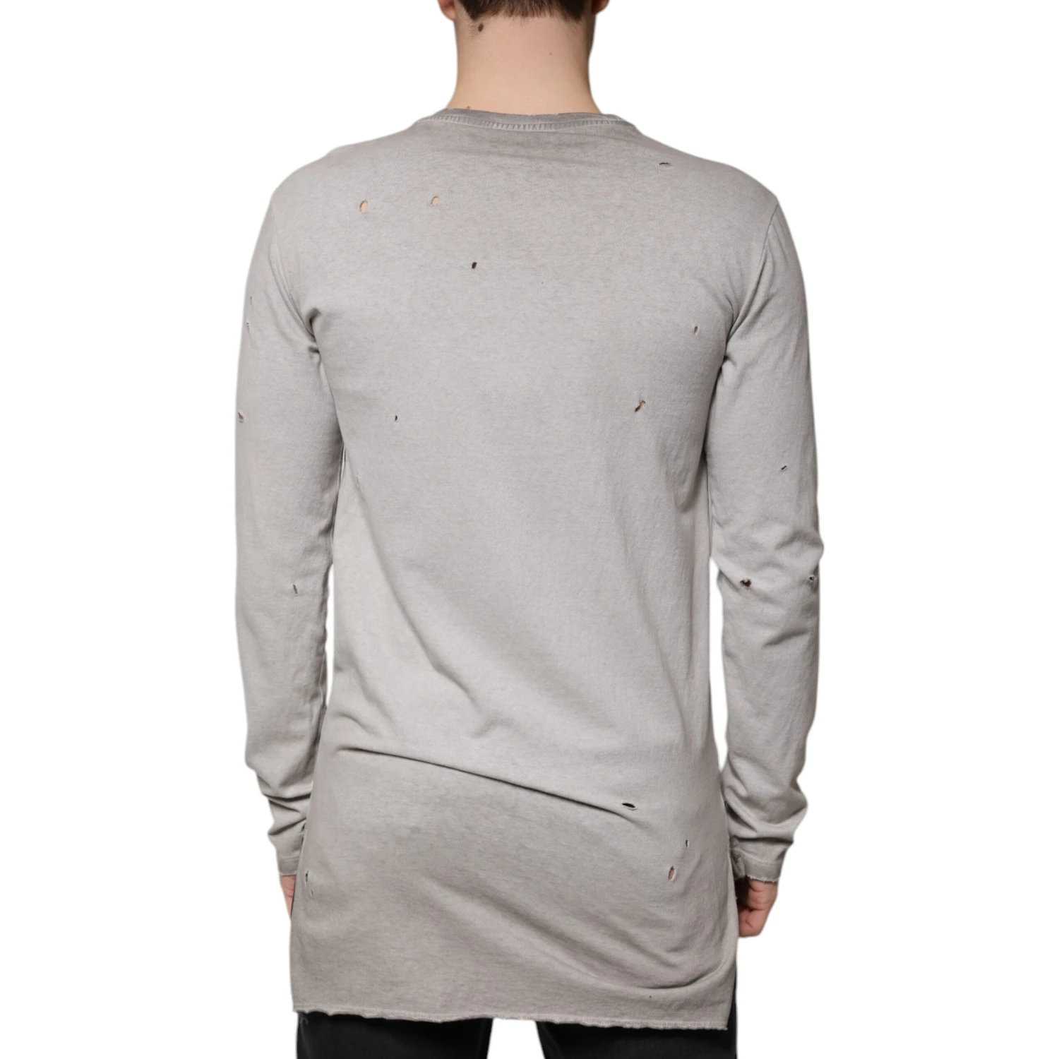 Gray Printed Cotton Crewneck Pullover Sweater