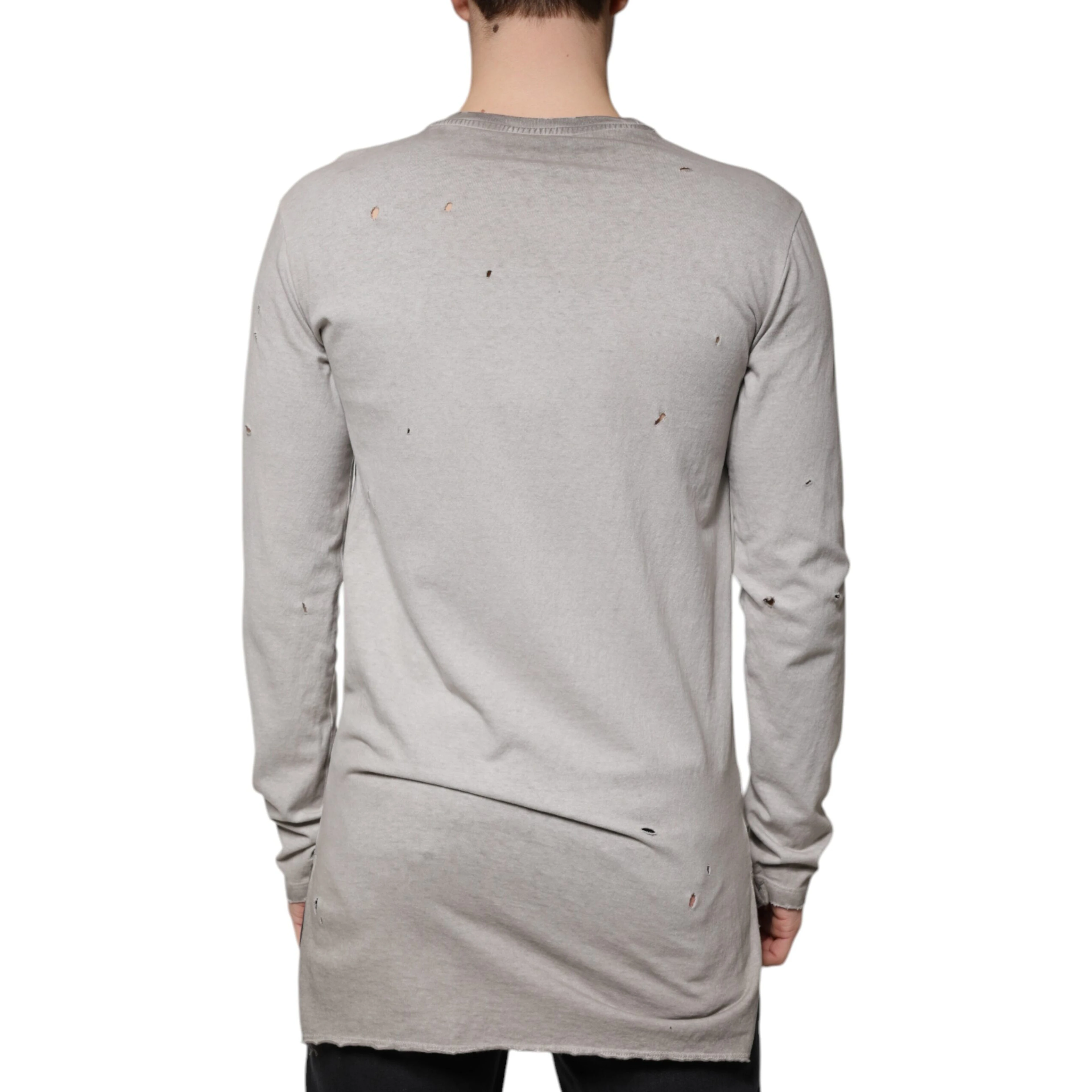 Gray Printed Cotton Crewneck Pullover Sweater