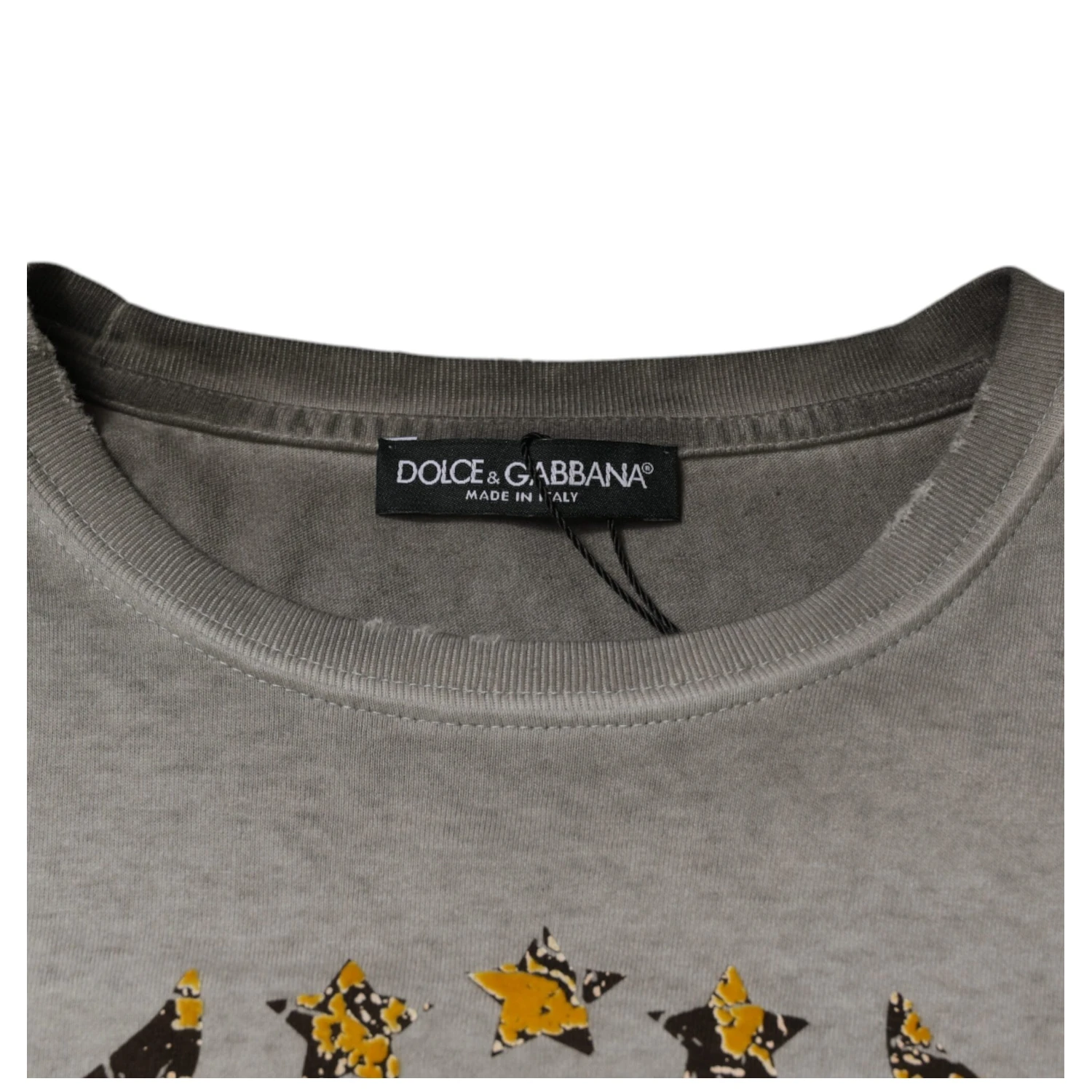 Gray Printed Cotton Crewneck Pullover Sweater