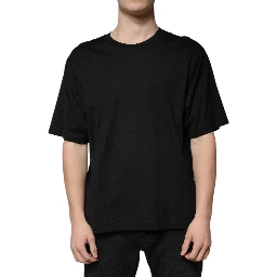 Black Cotton Crew Neck Short Sleeves T-shirt