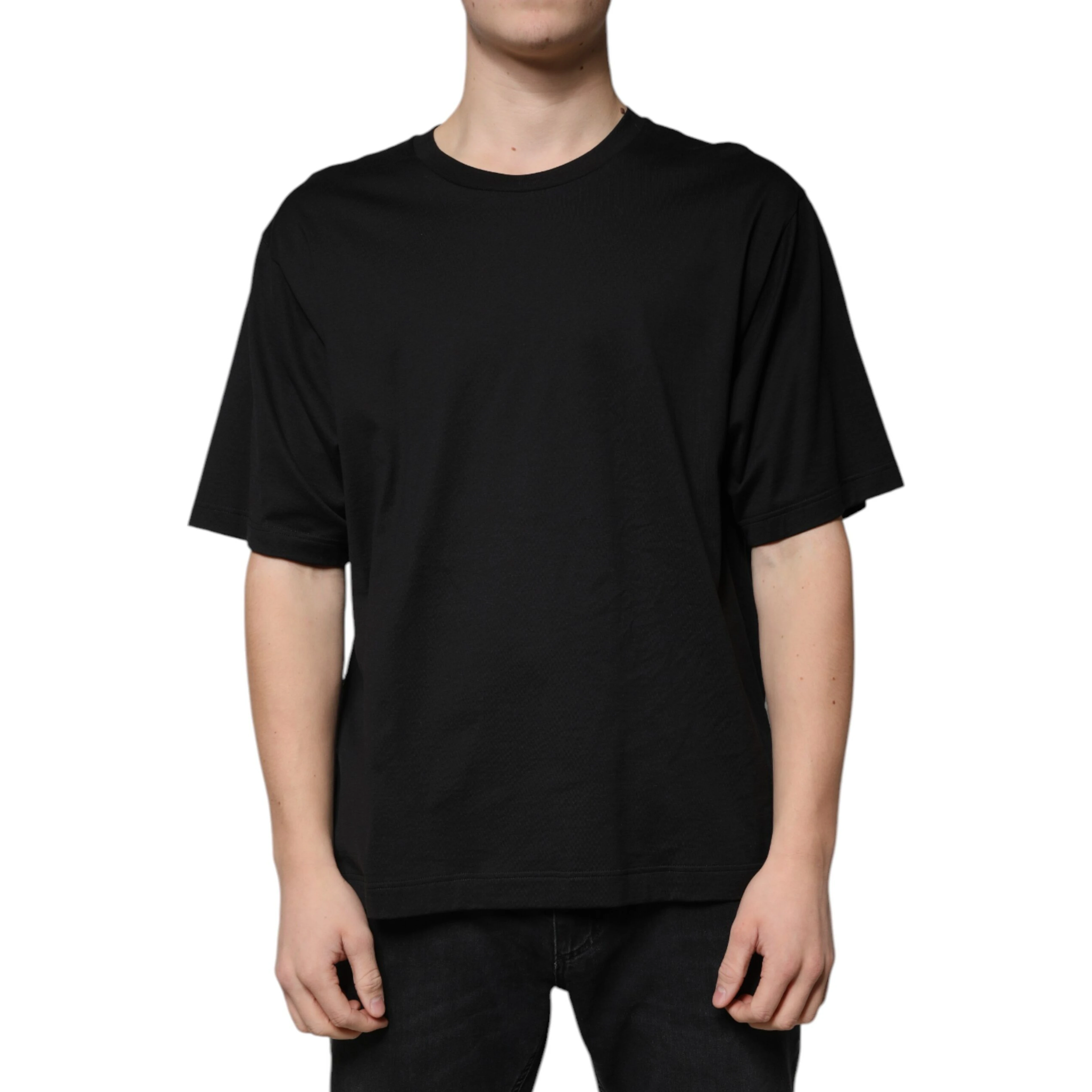 Black Cotton Crew Neck Short Sleeves T-shirt