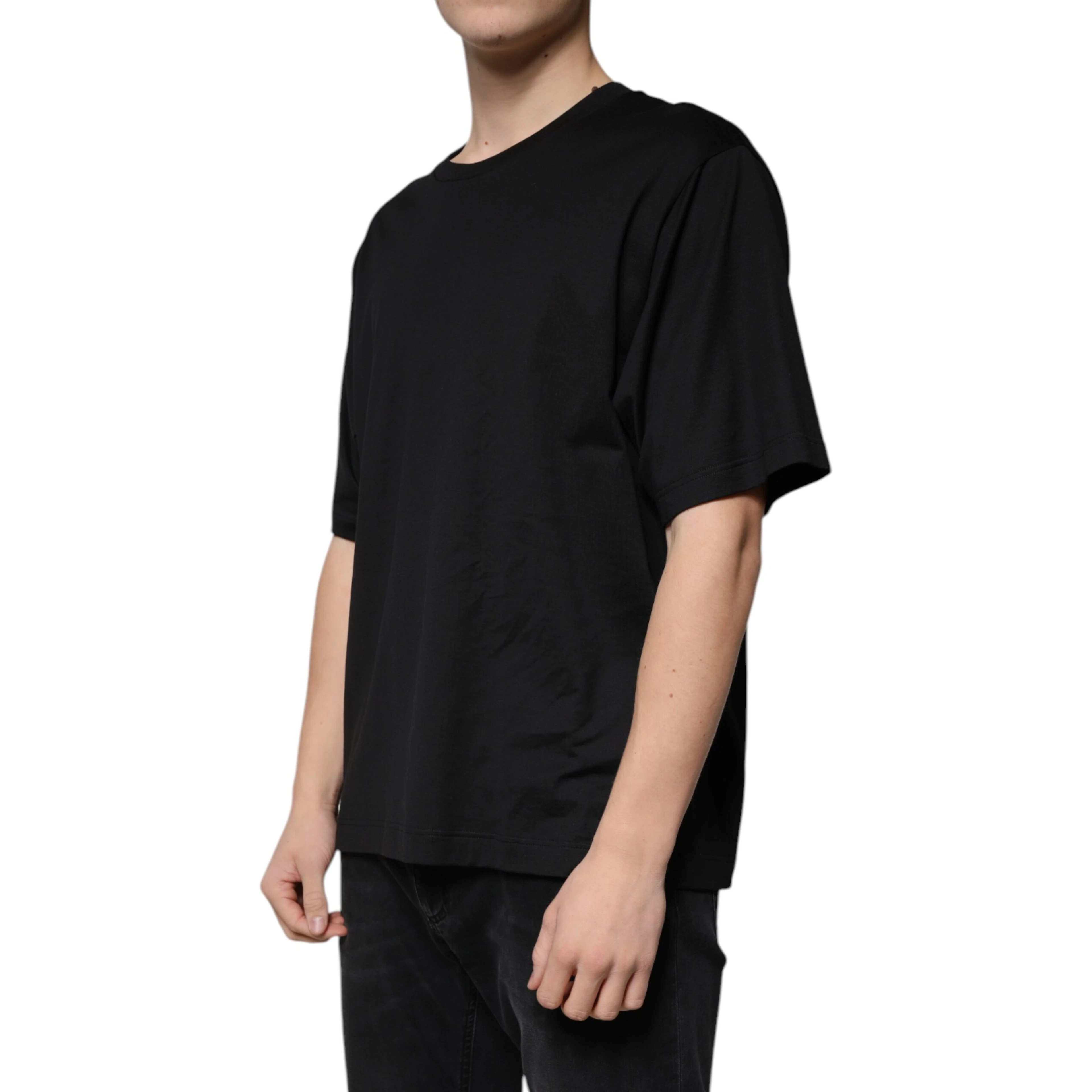 Black Cotton Crew Neck Short Sleeves T-shirt