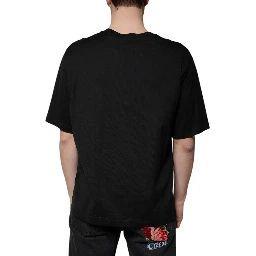 Black Cotton Crew Neck Short Sleeves T-shirt