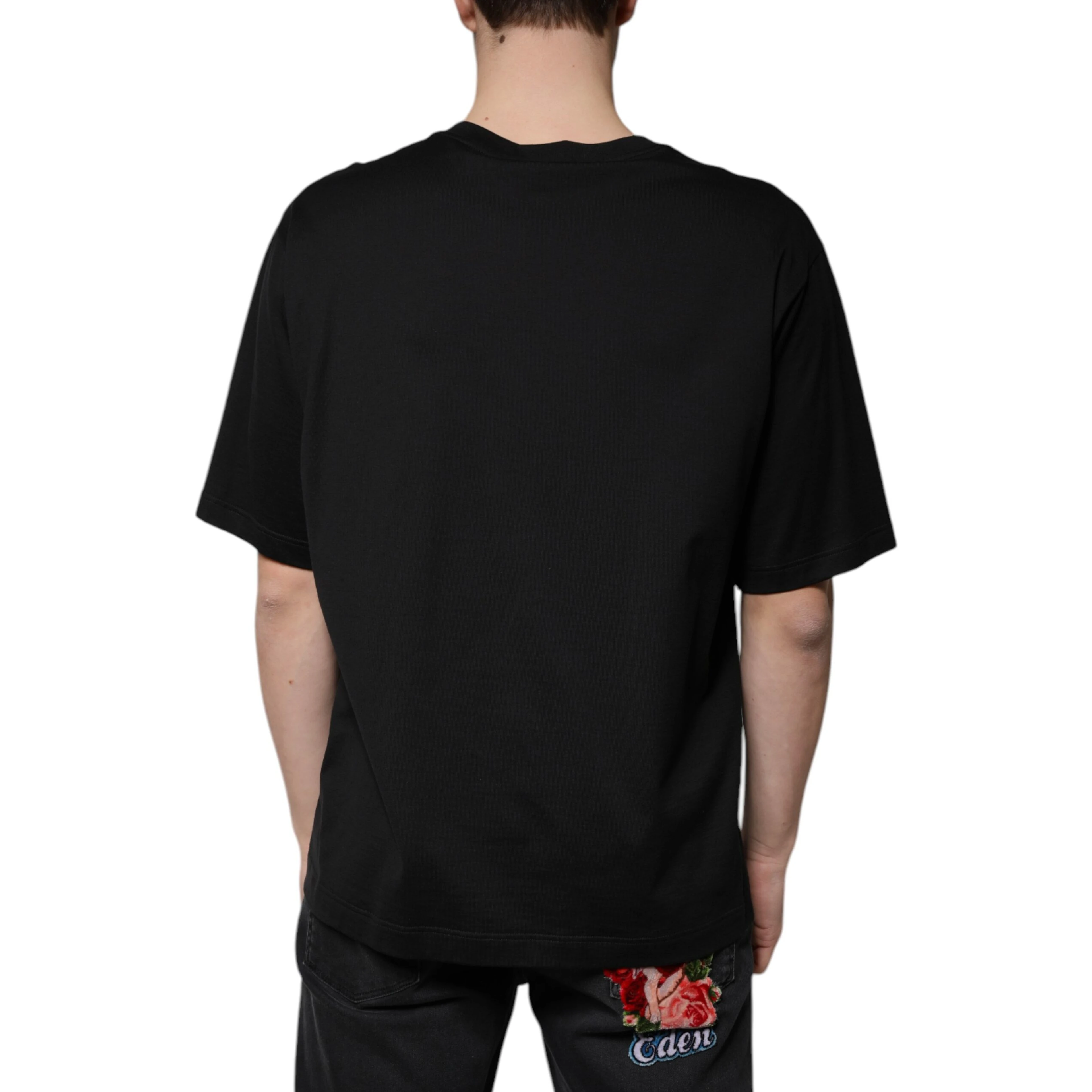 Black Cotton Crew Neck Short Sleeves T-shirt