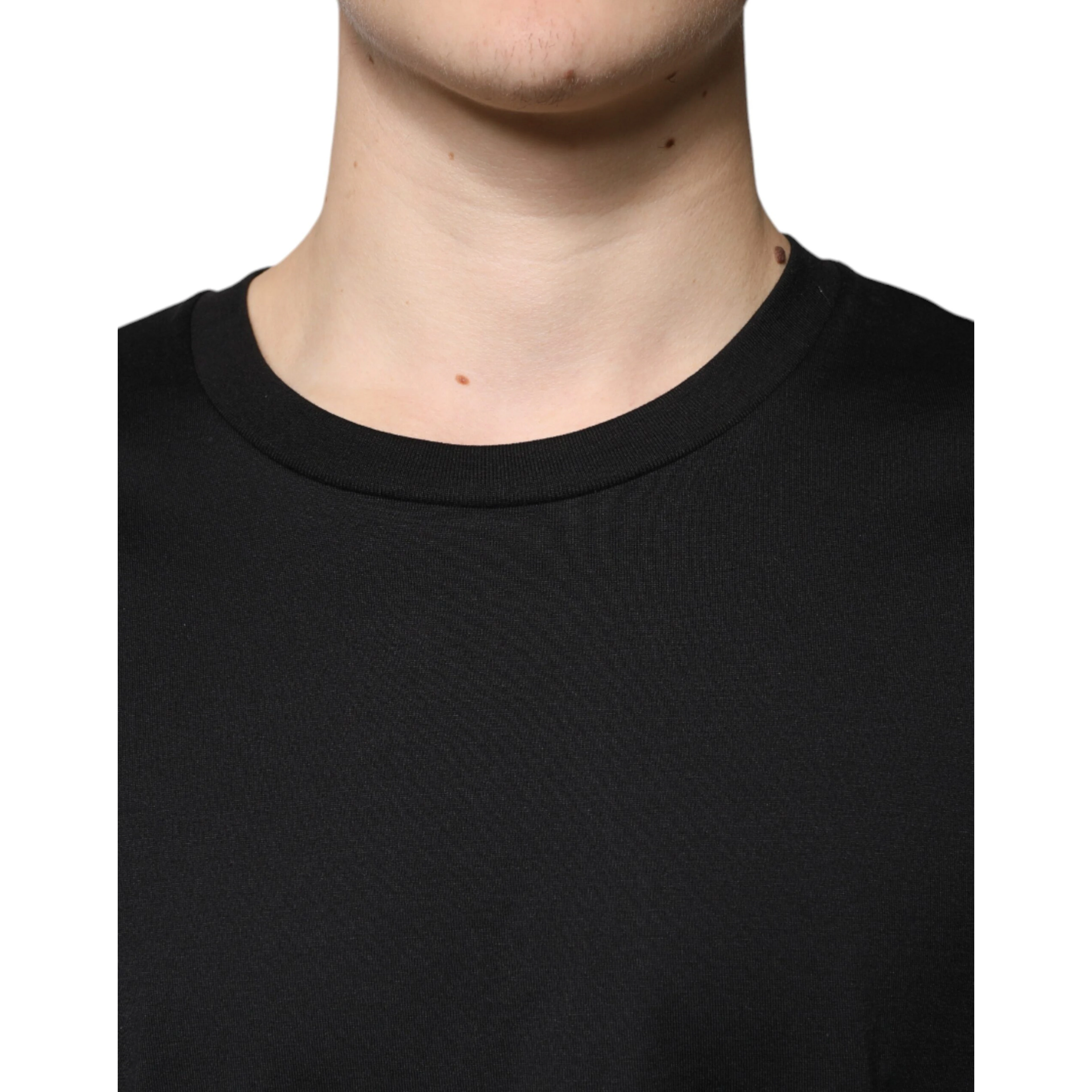 Black Cotton Crew Neck Short Sleeves T-shirt