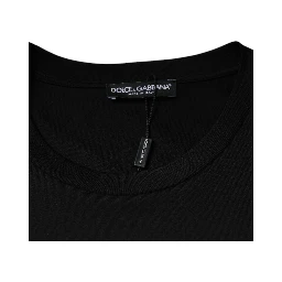 Black Cotton Crew Neck Short Sleeves T-shirt