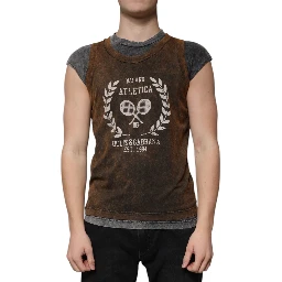 Brown Cotton Crew Neck Sleeveless T-shirt