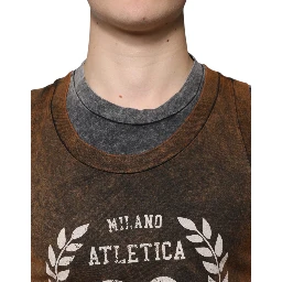 Brown Cotton Crew Neck Sleeveless T-shirt