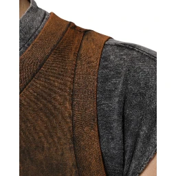 Brown Cotton Crew Neck Sleeveless T-shirt