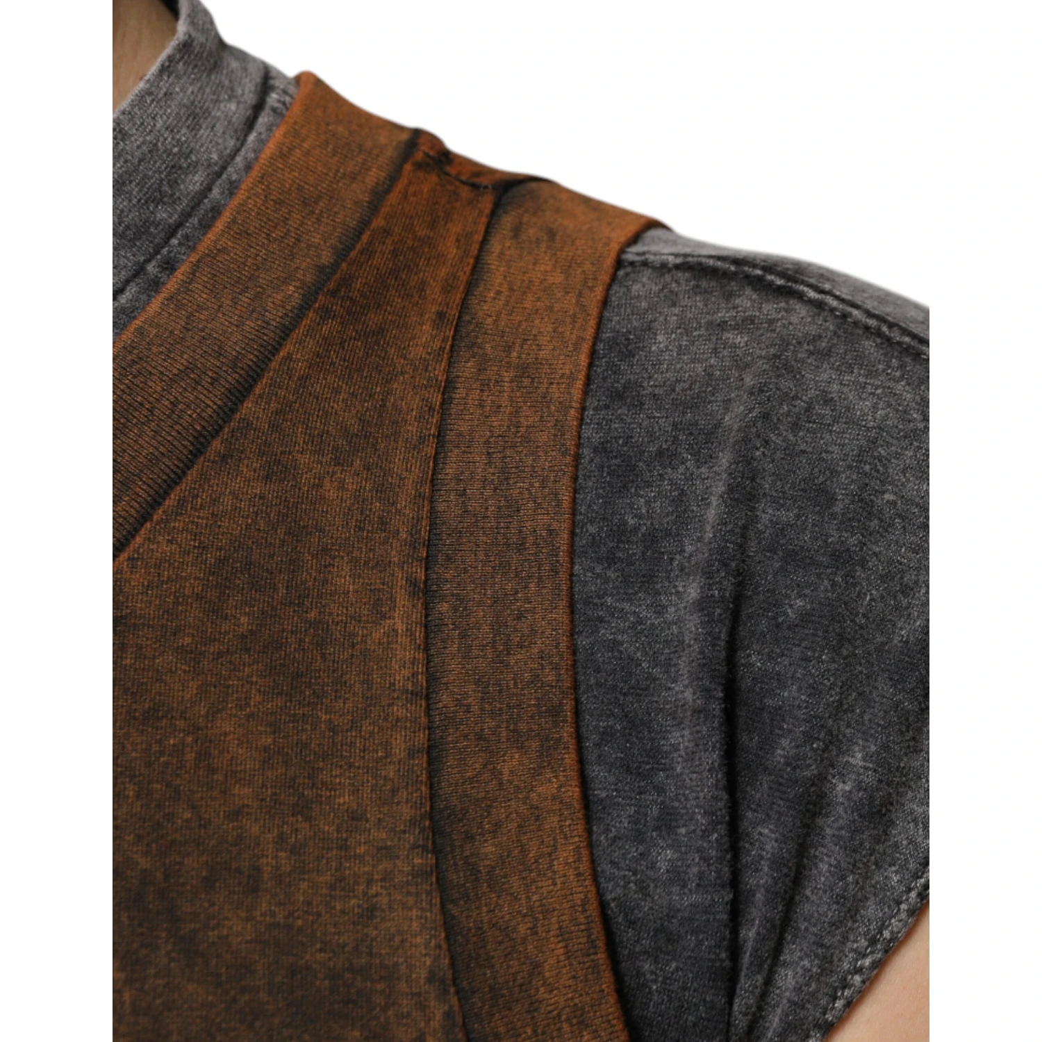 Brown Cotton Crew Neck Sleeveless T-shirt