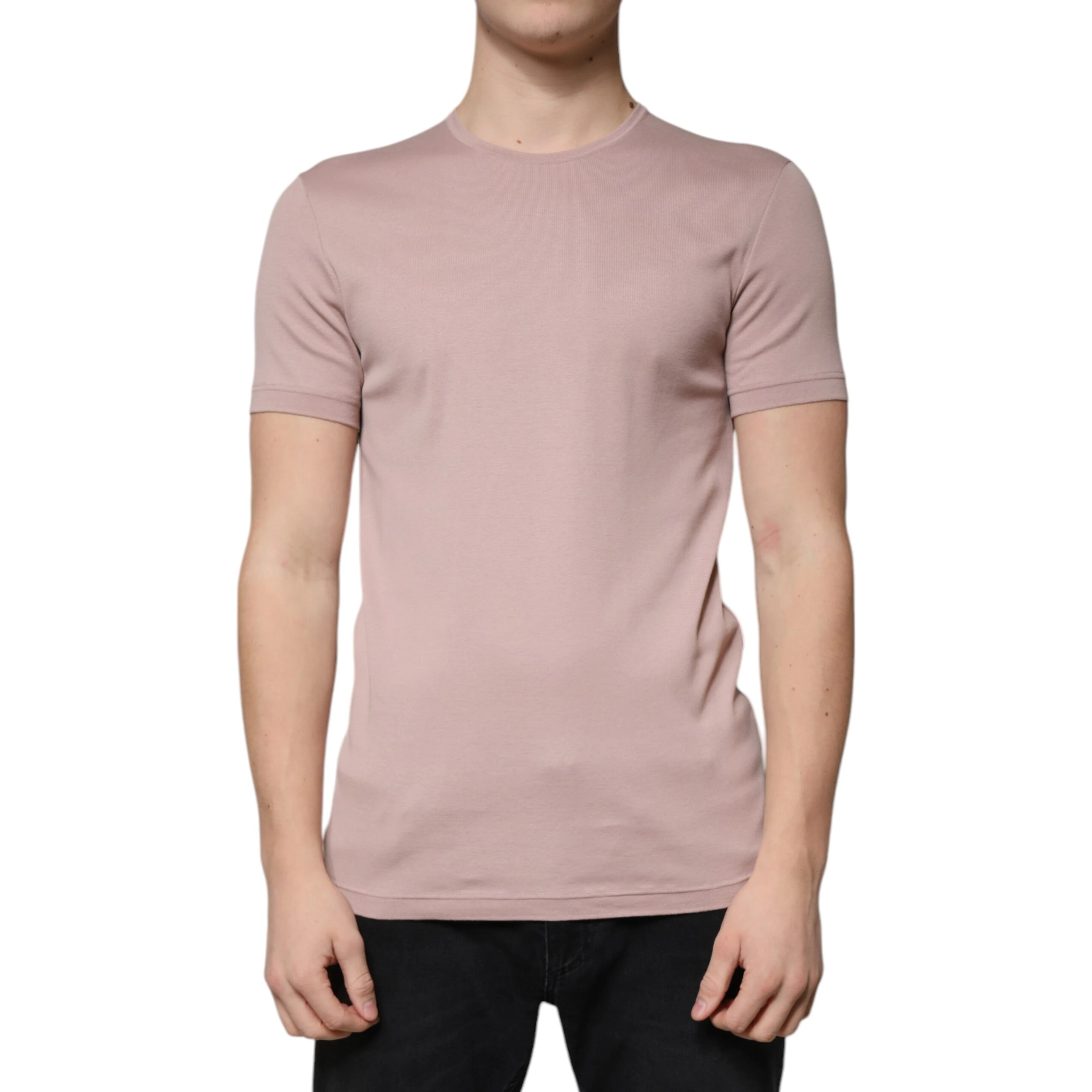 Brown Cotton Short Sleeves Round Neck T-shirt