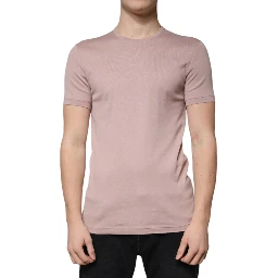 Brown Cotton Short Sleeves Round Neck T-shirt