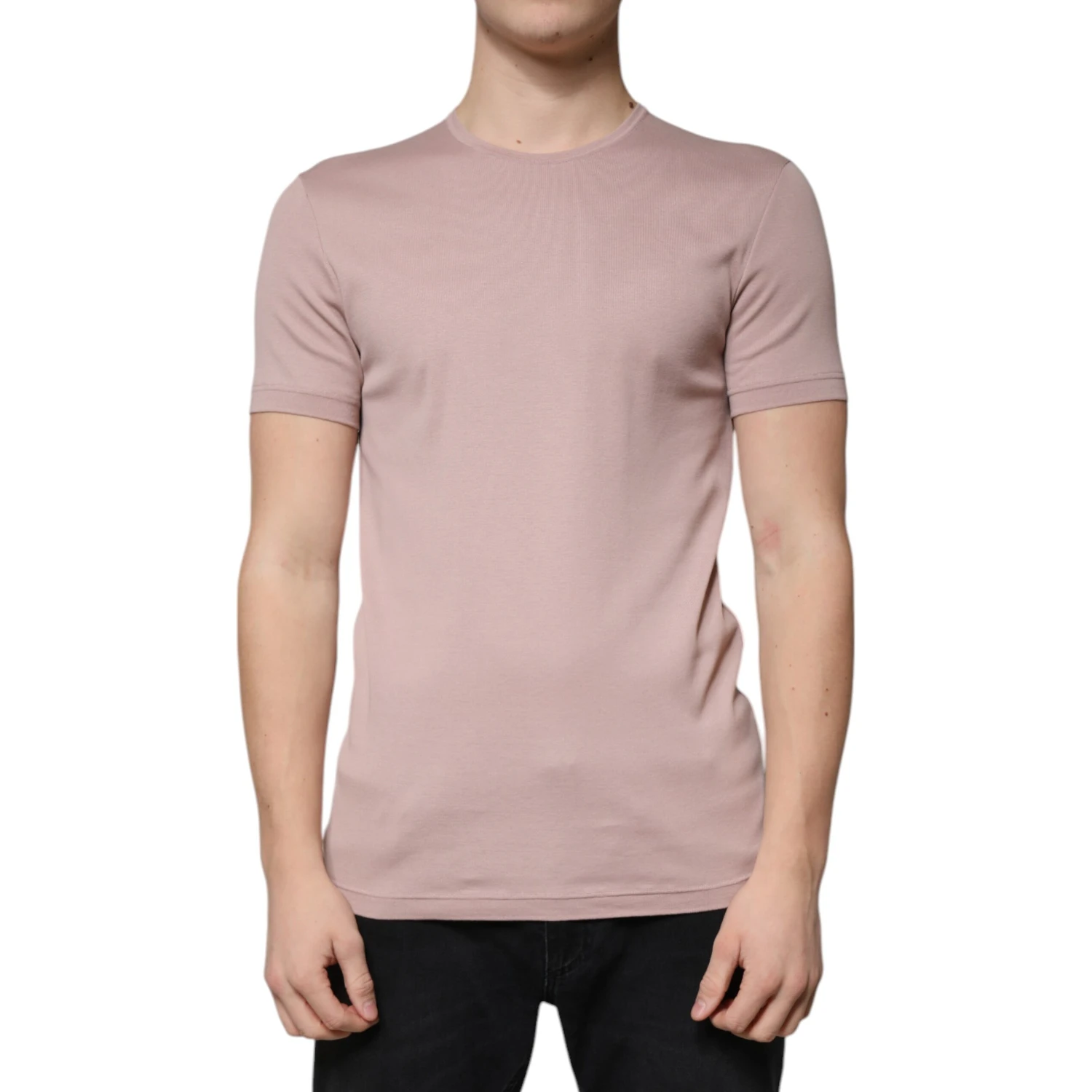 Brown Cotton Short Sleeves Round Neck T-shirt