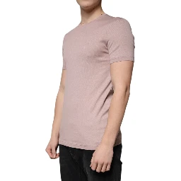 Brown Cotton Short Sleeves Round Neck T-shirt