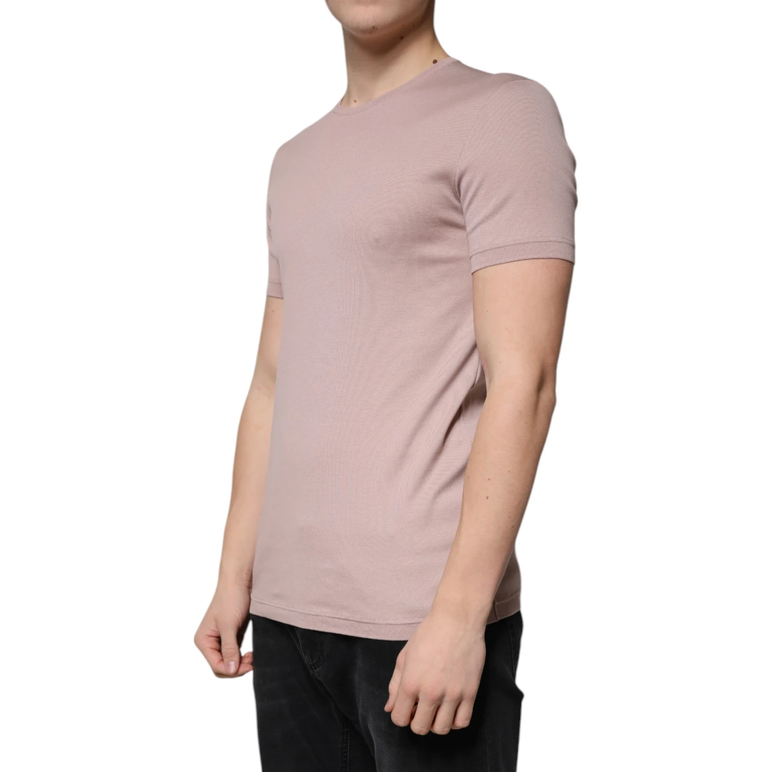 Brown Cotton Short Sleeves Round Neck T-shirt