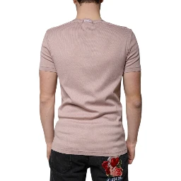 Brown Cotton Short Sleeves Round Neck T-shirt