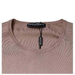 Brown Cotton Short Sleeves Round Neck T-shirt