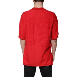 Red Cotton V-neck Short Sleeves T-shirt