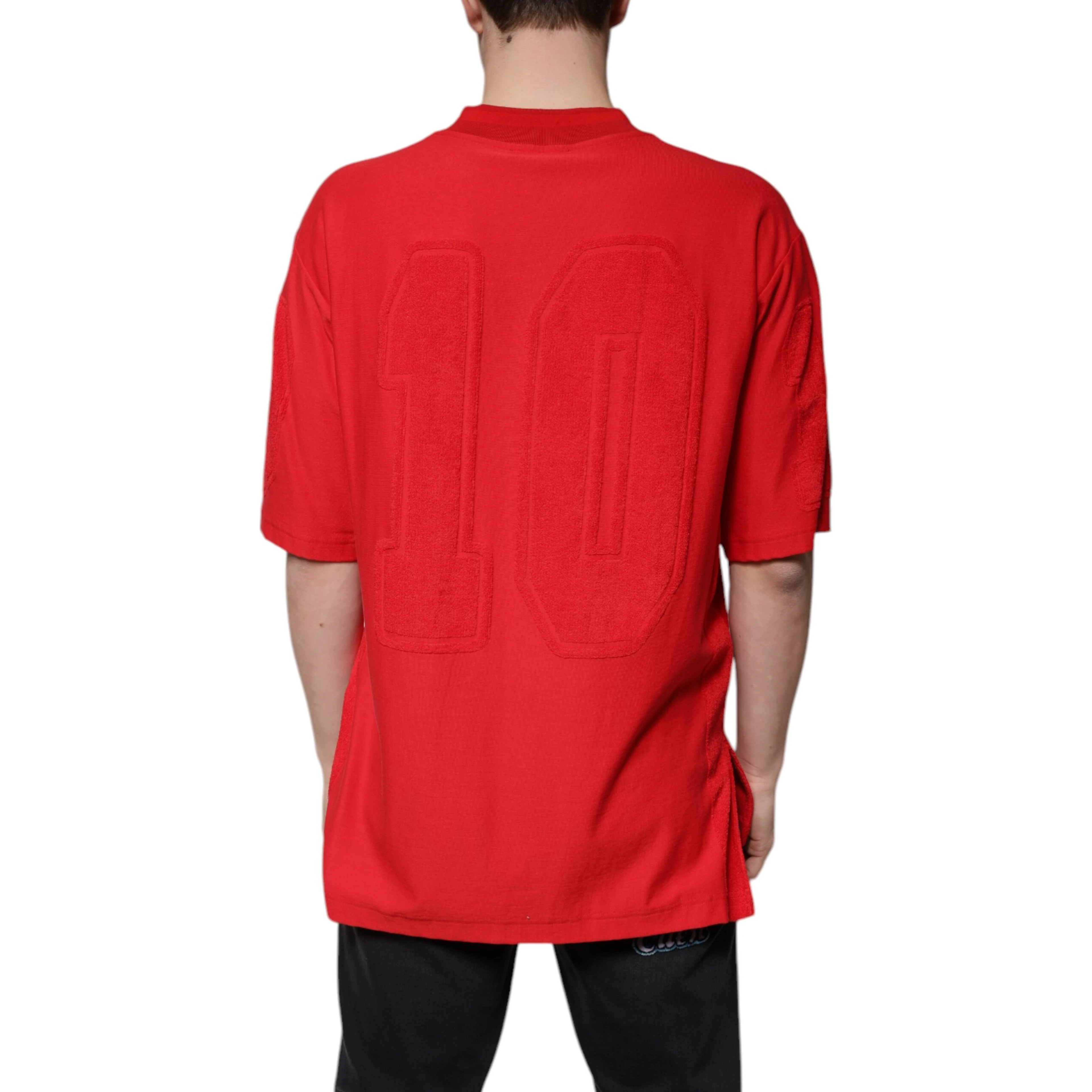 Red Cotton V-neck Short Sleeves T-shirt