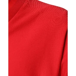 Red Cotton V-neck Short Sleeves T-shirt