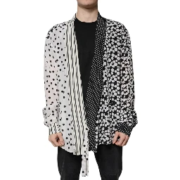 Black White Polka Dots Silk Men Casual Shirt