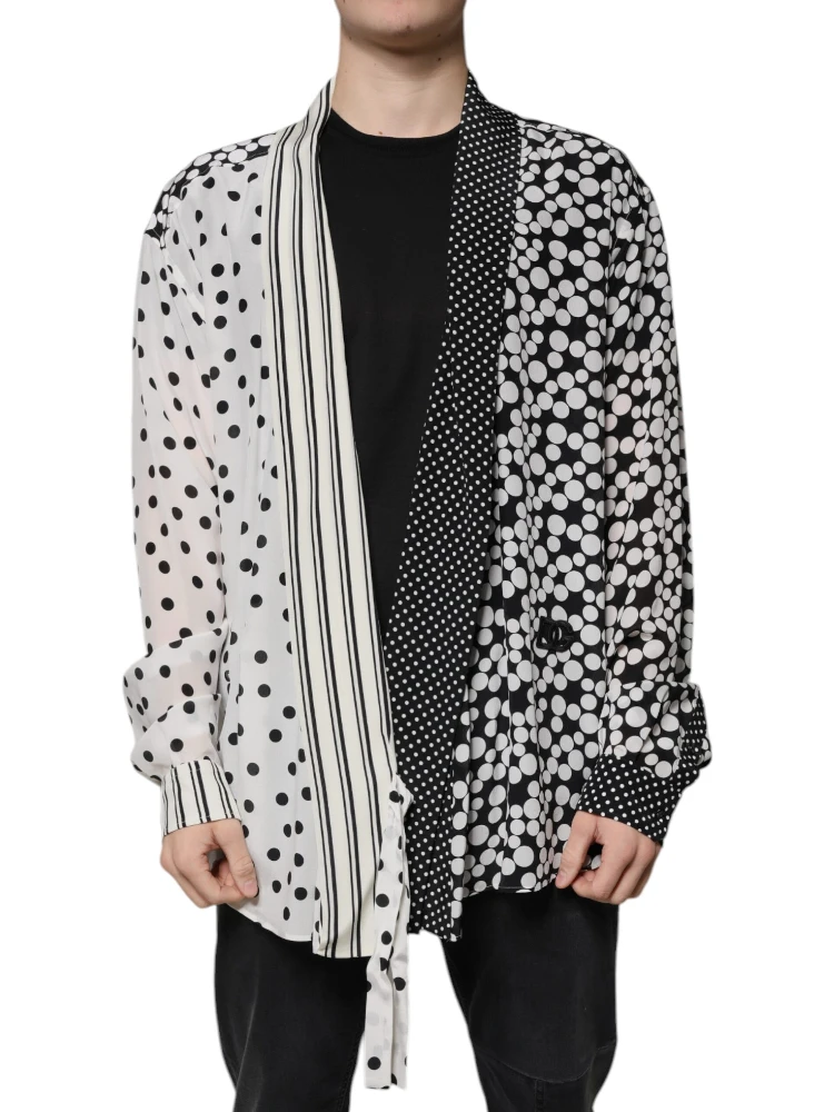 Black White Polka Dots Silk Men Casual Shirt