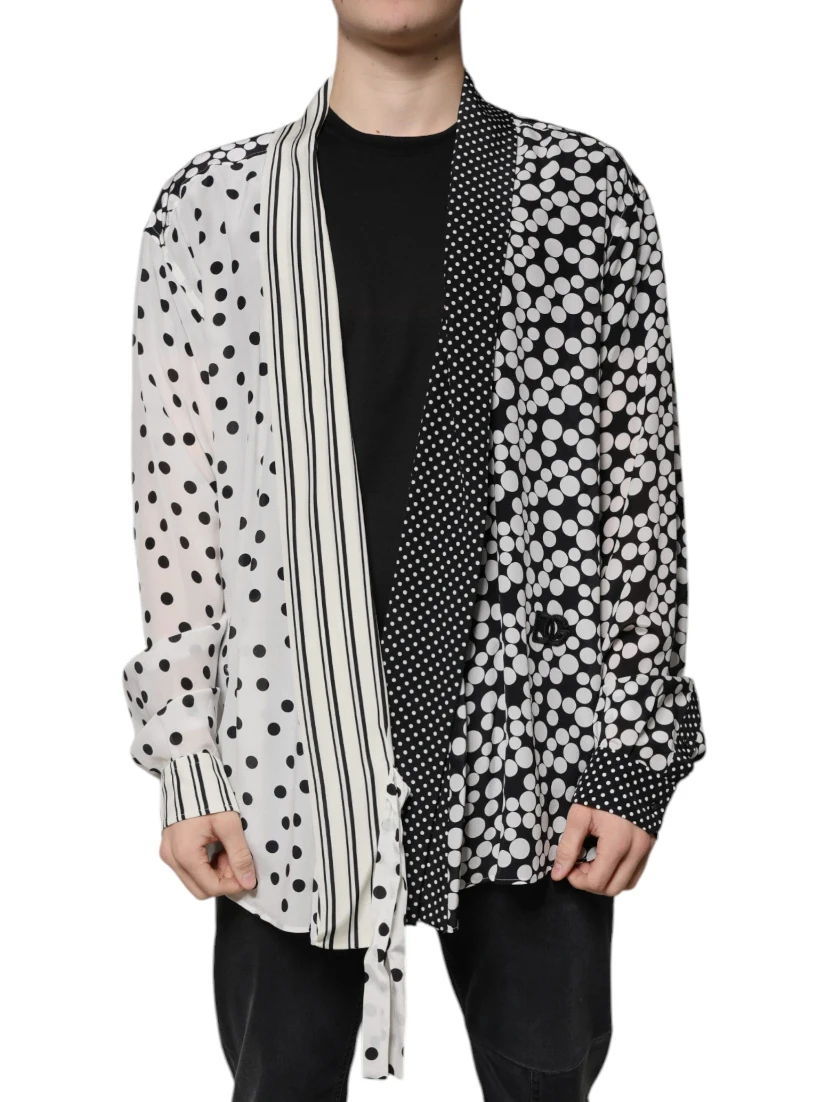 Black White Polka Dots Silk Men Casual Shirt