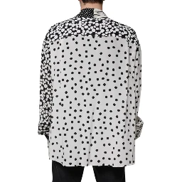 Black White Polka Dots Silk Men Casual Shirt
