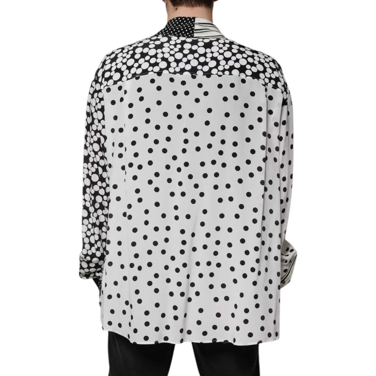 Black White Polka Dots Silk Men Casual Shirt