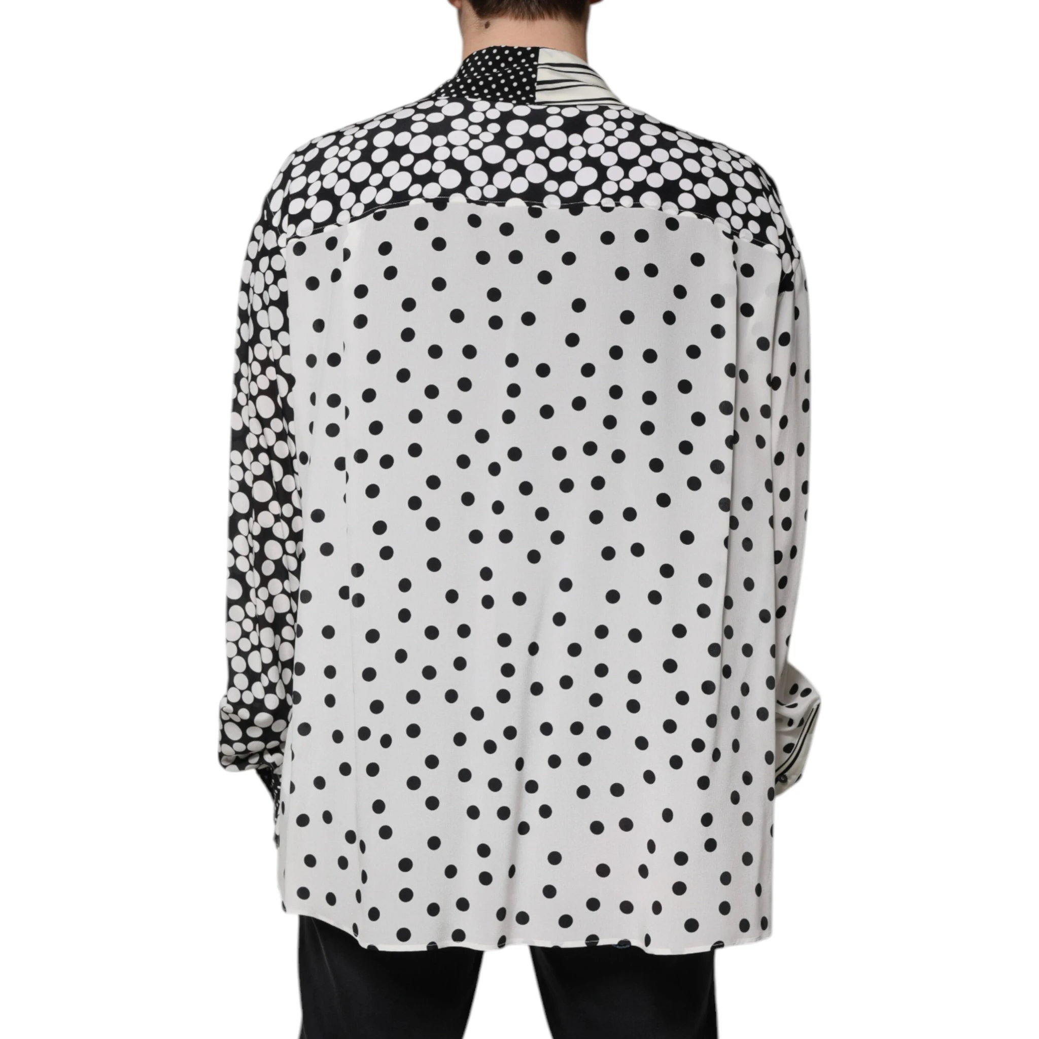 Black White Polka Dots Silk Men Casual Shirt